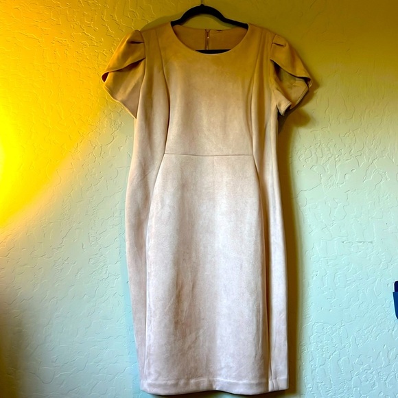 Calvin Klein NWOT Suede Like Blush Pink Dress with Sleeves - Picture 1 of 17